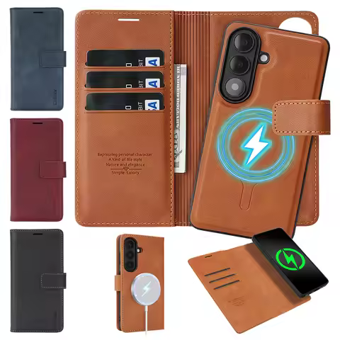 2 In 1 Flip Leather Case for Samsung Galaxy S26 Ultra S25 Plus S24 S23 + S26U S25U S24U Wireless Cha