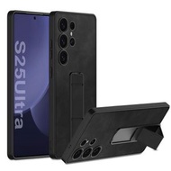 全城熱賣 - 適用於三星 Galaxy S25 Ultra 5G GKK 膚感素皮摺疊支架手機保護殼（黑色）
