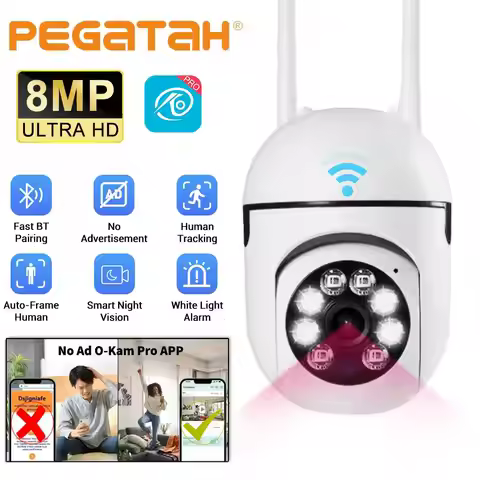O-Kam pro 8MP HD Night Color Wifi IP Wireless Surveillance Camera PTZ Camera 4X Zoom Humanoid Tracki