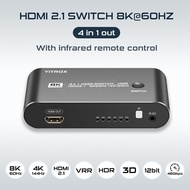 HDMI Switch 4 In 1 Out 4K 120Hz, 4K 144Hz, 8K 60Hz, HDMI 2.1 Switcher เข้ากันได้กับ PS4/5, X, Fire S