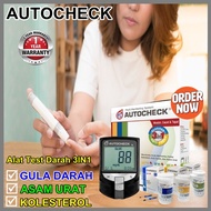 BERGARANSI Autocheck alat cek gula darah 3 in 1 lengkap alat tes gula darah kolesterol asam urat ori alat pengecek gula darah murah