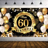7x5ft Happy 60th Birthday Decoration Photography Backdrop Banner Black Gold  Birthday Sign Poster Ph