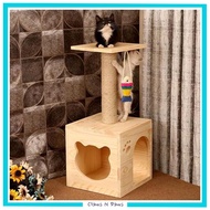 Solid Wood Cat Tree Cat Condo Multi-layer Cat Tower Climbing Frame Kitten House