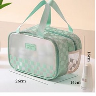 多用途袋 ,旅行收納袋 化妝包【綠色中號】規格【乾濕分離化妝包】
