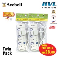 【Twin Pack】Acebell 3 Gang Socket with Neon Approved by SIRIM ACB-3GN