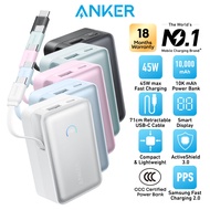 Anker Nano CCC Power Bank 10000mAh 45W Portable Charger with Built-in Retractable USB-C Cable 3C Pow