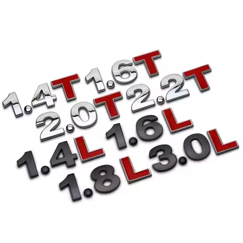 Car Displacement Sticker 3D Metal 1.0 1.2 1.4 1.6 1.8 2.0 2.5 2.8 3.0 L T Volume Logo Car Rear Trunk