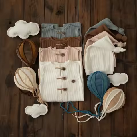 Newborn Baby Boys Photography Props Cute Outfits Bodysuit with Hat Set Clouds Balloon Studio Photosh