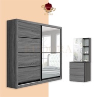 【𝐄𝐔𝐃𝐎𝐑𝐀 𝐅𝐔𝐑𝐍𝐈𝐓𝐔𝐑𝐄】 8 feet x 8 feet Sliding Wardrobe + Dressing Table /Almari Baju 8x8 Kaki + Meja So