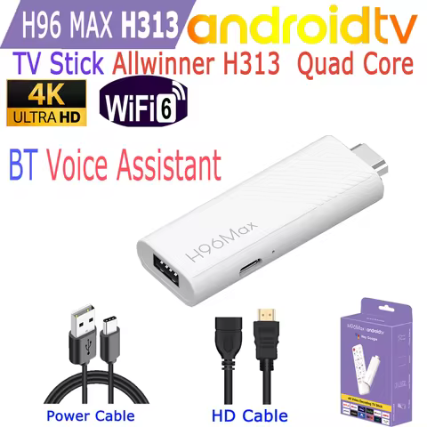 H96 Max H313 Android TV Stick Allwinner Quad Core 4K Wifi6 BT Voice Remote Control RAM 2GB ROM 8GB 1