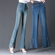 High Waist Flared Trousers Jeans Women 2024 Elastic Waist Straight Pants Women Flared Pants