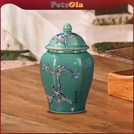 PETSOLA Ceramic Ginger Jar Asian Ginger Jar Crafts Ornaments with Lid Vase for Living