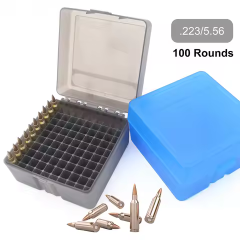 100 Rounds Tactical Ammo Box Bullet Shell Holder Box Rifle Cartridge Storage Case Ammo for 5.56 .223
