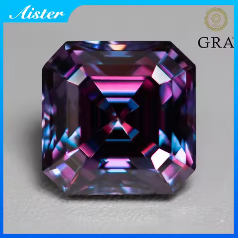 Royal Purple Moissanite Loose Stone Asscher Cut 1.0-5.0ct VVS1 Passed Diamond Tester with GRA Report