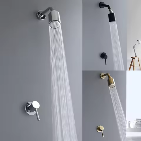 Brushed Gold Bathroom Shower Set Rainfall Shower Head Single Handle Shower Faucet Wall Mounted Bath 