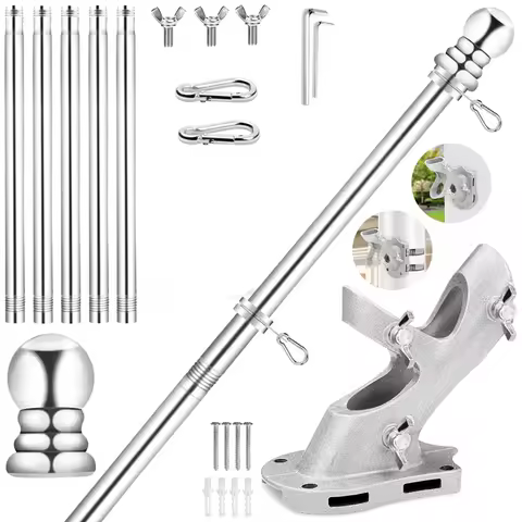 A76X-Flag Pole For House,6 FT Stainless Steel Spinning,Flag Pole Kit, 1In Rustproof Porch Flagpole F