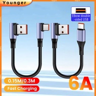 6A Double Elbow USB Type C Cable 0.15M/0.3M Short USB C To Type C Fast Charging Cable for Ios 15 16 