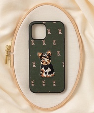 立體刺繡手機殼 iPhone 12/12pro PBAT PU合成皮革 狗狗x深橄欖色