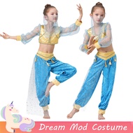 Princess Jasmine Cosplay Costume Aladdin Golden Shirt Blue Pants Croptop Set For Kids Girl Halloween Christmas Party Outfits
