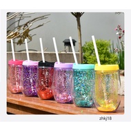 Water Cup U-Shaped Eggshell Cup 10oz Can Be Set Big Belly Cup Creative Double-Layer Sequined Water C