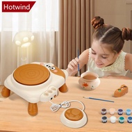 HOTWIND USB Electric Pottery Wheel Machine Mini Pottery Making Machine DIY Craft Ceramic Clay Pottery Kit With Pigment Clay Kids Toy E9V6