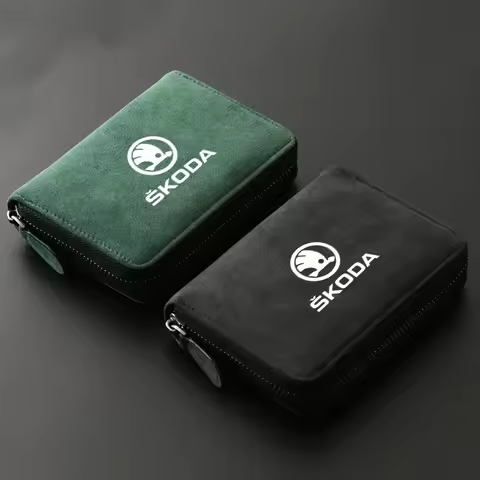 Leather Cards Holders Slot Card Bag key Bag Wallets Portable Zipper Coin Pouch for Skoda Virs RS Oct
