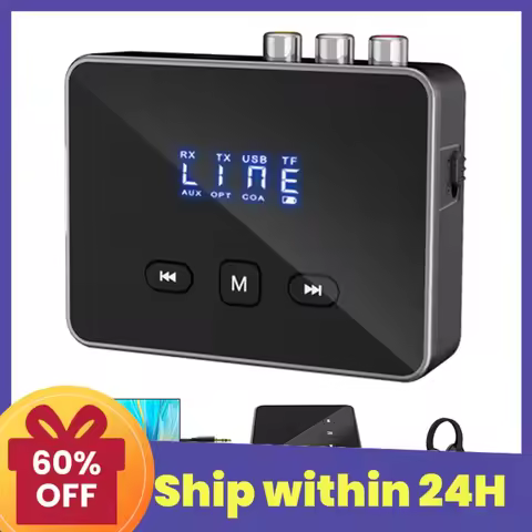 BT 5.4 Receiver Transmitter with RCA 3.5mm AUX & Display BT Audio Adapter BT Adapter for TV/Car/PC/H