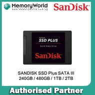 SANDISK SSD Plus SATA III, 240GB / 480GB / 1TB / 2TB. Singapore Local 3 Years Warranty **SANDISK OFFICIAL PARTNER**