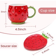 Ceramic Tea Cup and Saucer Coffee Mug Strawberry Coffee Cup with Saucer - 8 Ounce (Red) VHZD