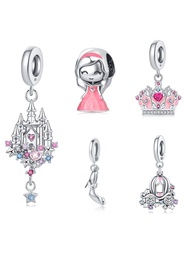 1 Pc S925 Sterling Silver Jewelry Fine Charm Fairy Tale Runaway Princess Series Princess & Castle &