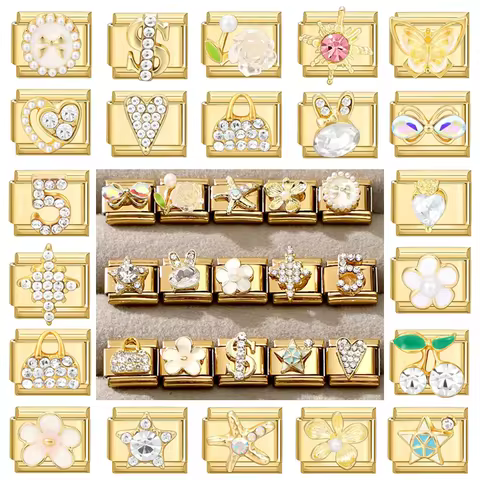 New Women Gems Flower Dollar Heart Star Girl Italian Charm Bracelet Link 9mm Stainless Steel Jewelry