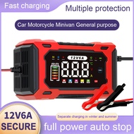 12V6A Car Battery Charger, Intelligent Pulse Repair Motorcycle Battery Start Stop Lead-Acid Bat