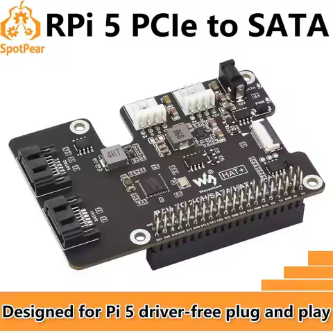 Raspberry Pi 5 PCIe to SATA Expansion Board with EEPROM HAT+ Waveshare PCIe TO 2-CH SATA HAT+