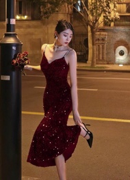 Đầm body 2s cườm kim sa siêu sang cực xinh cho nữ chất Nhung kim sa 2 màu đen đỏ y hình - Váy đầm th