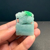 瀚玉珠寶 天然翡翠印章 白底青貔貅印 緬甸玉印章