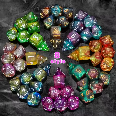 DND Dice Set -7pcs glitter Polyhedral Dice with Dice Bag for D&D RPG MTG Role Playing Table Party Ga