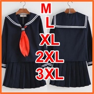 พร้อมส่ง ชุดนักเรียนญี่ปุ่น แขนยาวเอวยืด L-5XLของแท้ สีกรรมแขนยาว/ผ้าพันคอสีแดง
