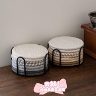 Desktop Guardian Pad Cotton Linen Coaster Set [8pcs+Storage Rack]|Absorbent Plaid Home Recommended D