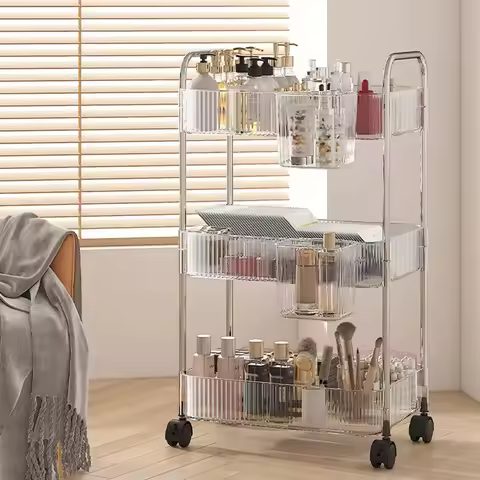 UNTIOR Transparent Acrylic Trolley Cosmetics Bedroom Living Room Snack Storage Shelf Bathroom Mobile