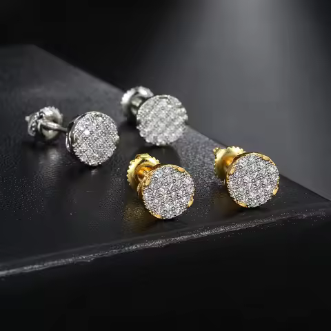 Gold Color Micro Inlaid Zircon 7mm Screw-back Stud Earings For Women Men Simple Round Ear Piercing J