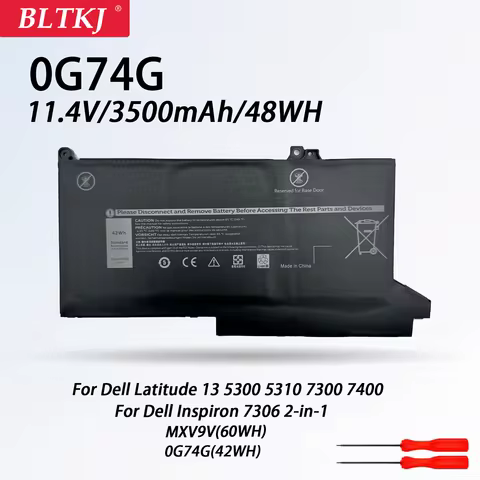0G74G MXV9V for DELL Latitude Laptop Battery 5300 5310 7300 7400 Series Notebook OG74G 02PFPW 11.4V 