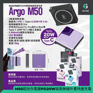 ARGO - M50 超迷你電鍍 Type C PD 20W 粉紅色 Magsafe 磁吸無線外置快速充電 充電器 流動充電池 電源 尿袋 LED 電池顯示