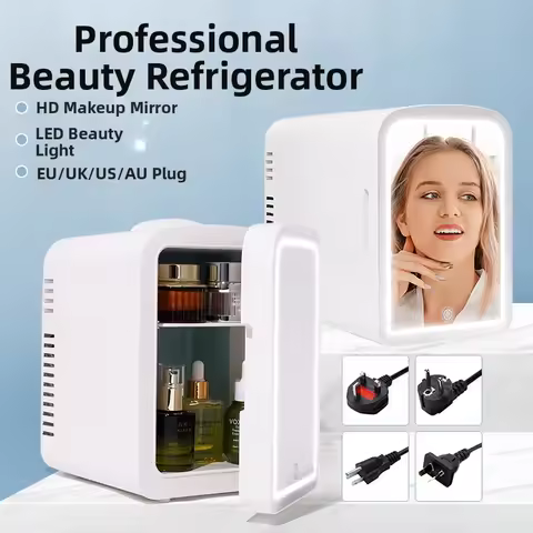 Compact 4L Car Mini Fridge With Lighted Makeup Mirror For Cosmetics And Drinks