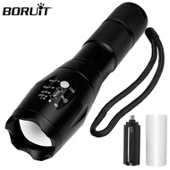 BORUiT LED Telescopic Zoom Flashlight USB Rechargeable Torch Waterproof Outdoor Fishing Work Camping