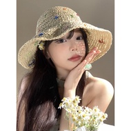 cute hat woman cap woman Color Hollow Woven Straw Hat Female Summer French Seaside Beach Vacation Su