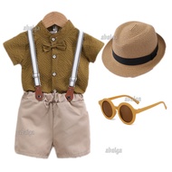 1-4 Years Old Baby Boy Clothes Handsome Tshirt with Bow Suspender Shorts Set Wedding Attire Shirt Kh