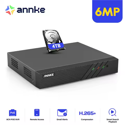 ANNKE H.265+ 6MP 8CH PoE NVR for IP Security Camera System 24/7 Record Remote Access Plug-and-Play A