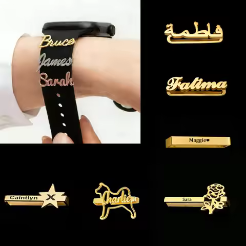 Auxauxme Custom Name Watch Band For Apple Watch Stainless Steel Personalized Names Band Bar Charm De