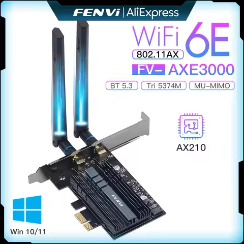 FENVI 5374Mbps WiFi 6E AX210 For Bluetooth 5.3 Tri-Band 2.4G/5G/6Ghz Wireless PCIe WiFi Adapter 802.