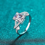 925 Sterling Silver Ring Female 7 * 9 Rectangular Chamfer 3 Carat Moissanite Ring Plating pt950 Gold